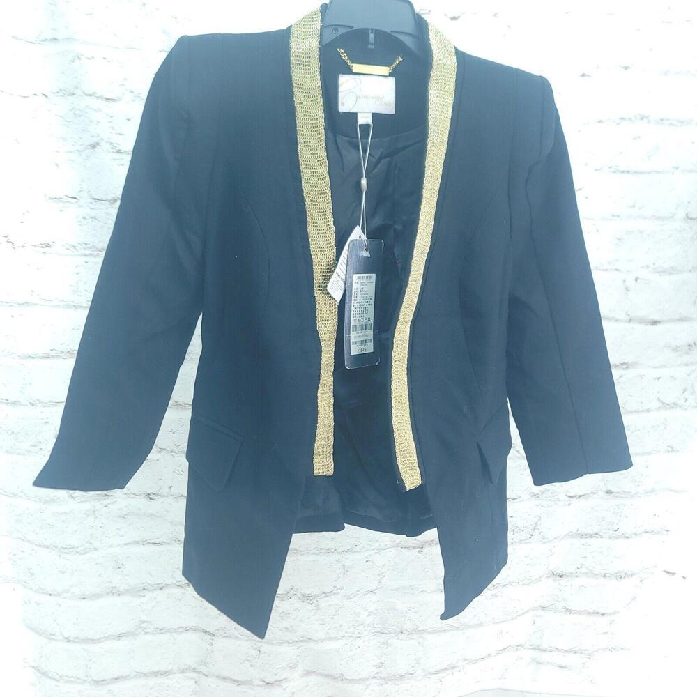 Vero Moda Classic Black Gold Trim Pleated Back Size Small Blazer NWT